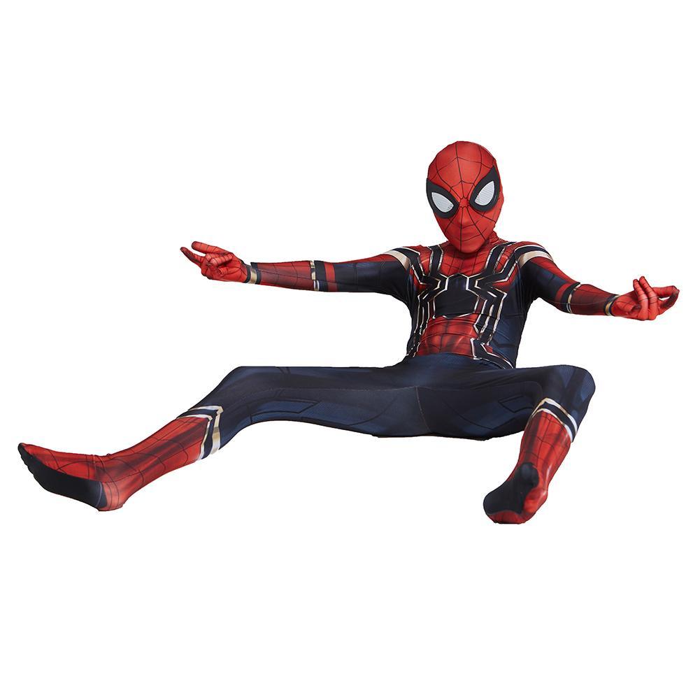 Kids Halloween Spiderman Cosplay Costume Zentai Jumpsuit Boys Girls Iron Spider Man Superhero Bodysuit